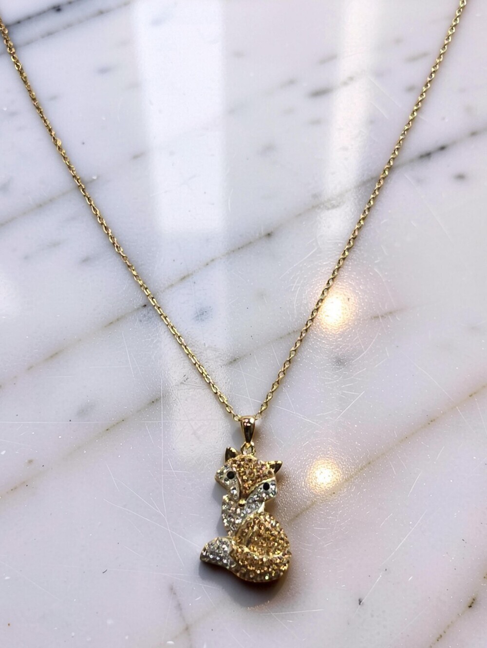 JCM 925 Sterling Silver Gold Plated Fox Pendant Necklace Honeycomb Textured